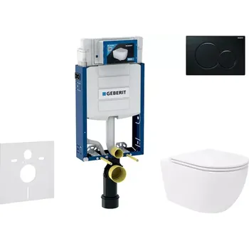WC sada Geberit Kombifix - Set předstěnové instalace, klozetu Oudee Vortex a sedátka softclose, tlačítko Sigma01, černá SANI15CA5140