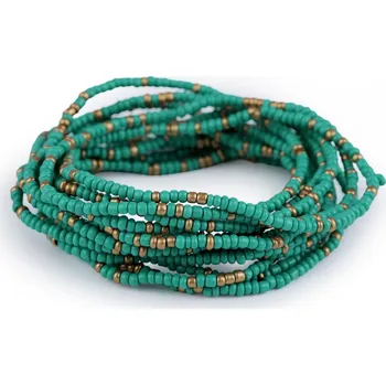 Náramek Pružné náramky z rokajlu sada 12 ks, malé, 4 zelená smaragdová zlatá