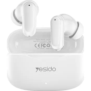Sluchátka Yesido - Bezdrátová sluchátka (TWS38) - Track System Stereo, mikrofon, Bluetooth 5.4, konstrukce do uší, 250mAh - bílá