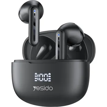 Sluchátka Yesido - Bezdrátová sluchátka do uší (TWS19) - s ENC, dotykové ovládání, Bluetooth V5.3, LED displej, konstrukce do půl ucha, 470 mAh - černá