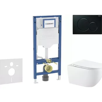 WC sada Geberit Duofix - Set předstěnové instalace, klozetu Gaia sedátka softclose, tlačítko Sigma01, černá SANI11CA5134B