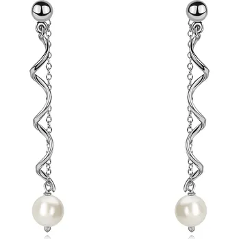 Náušnice Stříbrné náušnice 925 se skleněnou perlou a lesklou spirálou