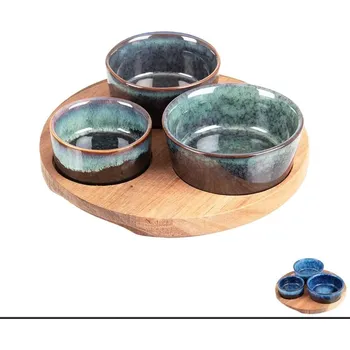 Miska servírovací keramika/akácie set 4D