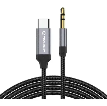 Datový kabel Techsuit - Prémiový kabelový adaptér FuseXound (AC11) - Type-C na 3,5mm jack, Hi-Fi kvalita, DAC čip, PVC, 0,5 m - šedý