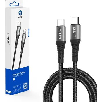 Datový kabel Lito - Datový kabel (LD08CC) - Type-C na Type-C, rychlé nabíjení, 60W, 1m - černý