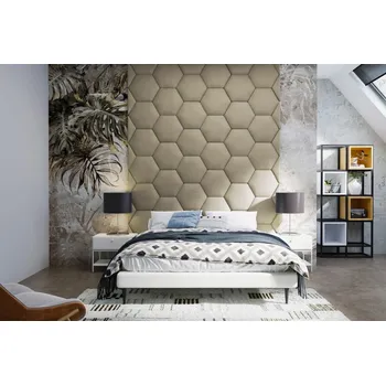 Čalouněný nástěnný panel Hexagon 30 x 26 x 3 cm tmavě béžová