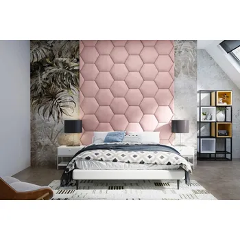 Čalouněný nástěnný panel Hexagon 30 x 26 x 5 cm světle růžová