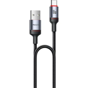 Datový kabel Yesido - Datový kabel (CA130C) - USB Type-C, rychlé nabíjení, 18W, 3A, 480Mb/s, kompatibilní s CarPlay, hliníková slitina, 2 m - černý