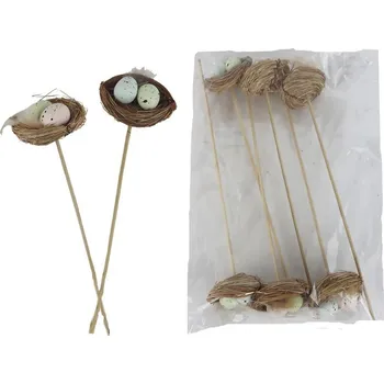 Velikonoční dekorace Zápich hnízdo s vajíčky, 6 ks P2383