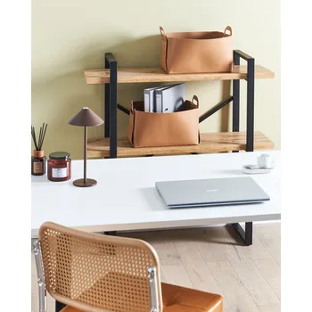 Úložný box Sada 2 úložných košů ze zlatohnědé umělé kůže ručně vyrobených s úchyty regálový box retro design Beliani