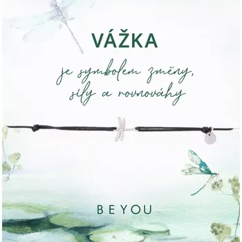 Náramek Náramek Vážka ocelový na černé šňůrce