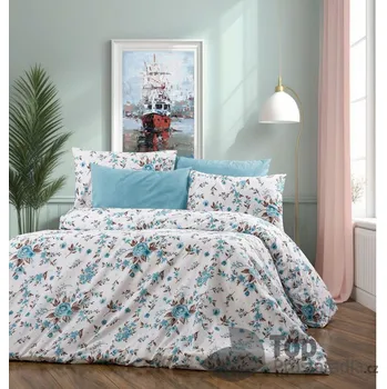 Povlečení Prodloužené bavlněné povlečení Deluxe 140x220+70x90 Flora tyrkys