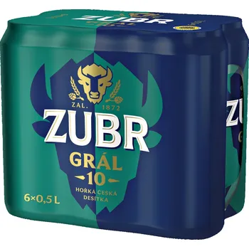Pivo Zubr Grál 10 výčepní pivo plech (6×0,5 l)