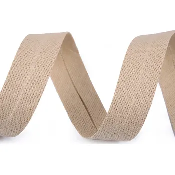 Šikmý proužek bavlněný šíře 18 mm zažehlený, střední, 6 / 2 béžová