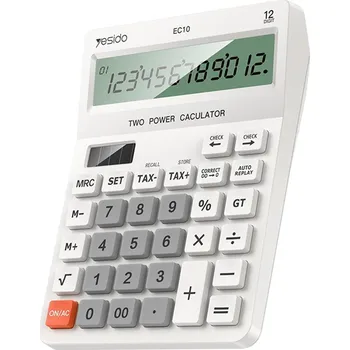 Kancelářská technika Yesido - Stolní kalkulačka (EC10) - LCD displej, ergonomický design, solární a bateriový zdroj, max. 12 číslic - bílá