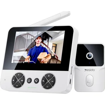 Domovní zvonek Yesido - Bezdrátový videozvonek (KM27) - 2.4G, 2K HD 1080*720px, 1000mAh, 4.3" TFT displej, britská zástrčka - bílý