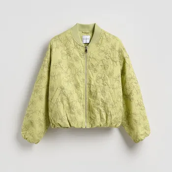 Dámský kabát Reserved - Bunda bomber s ozdobnou výšivkou - žlutozelená - 454IA-71X - 454IA-71X-M_L