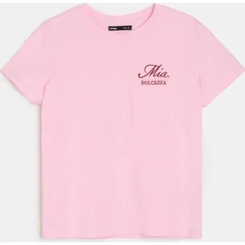 Sinsay - Bavlněné tričko s vyšitým nápisem - begóniová - 002HB-31X - 002HB-31X-M