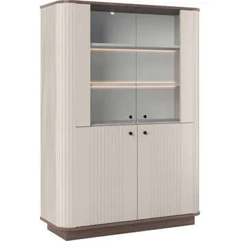 Knihovna VESPER VITRÍNA 103 4D - kašmír mdf / ořech / černé úchyty / sokl