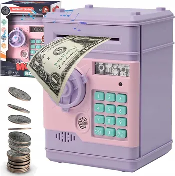 Pokladnička POKLADNIČKA SEJF PRO DĚTI BANKOMAT NA MINCE A BANKOVKY ZÁMEK PIN KÓD HESLO