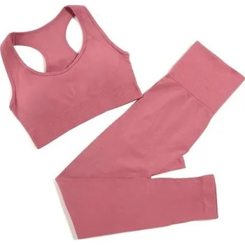 Dámské legíny Dámská sportovní souprava Legíny a sportovní podprsenka Jednobarevná fitness souprava z nylonu růžová M