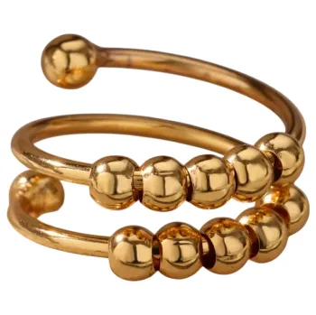 Prsten Otevřený nastavitelný dámský prstýnek spirála s korálky Zlatá barva Nerezová ocel se zirkony Elegantní šperk pro každodenní nošení