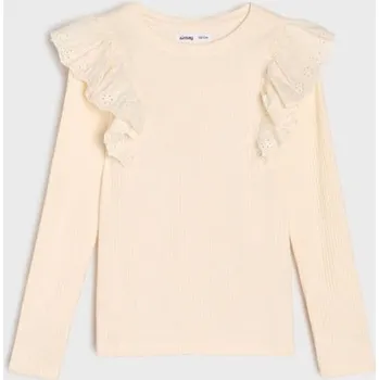 Dívčí oblečení Sinsay - Tričko z&nbsp;žebrovaného úpletu - bílá - 645AV-00X - 645AV-00X-98