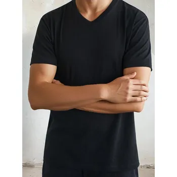 Sinsay - Tričko basic s výstřihem do V - černá - 1986O-99X - 1986O-99X-M-22