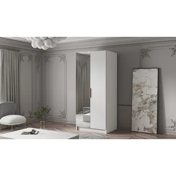 Šatní skříň Šatní skříň se zrcadlem 100 cm LUNES 2 - bílá / zlatý úchyt