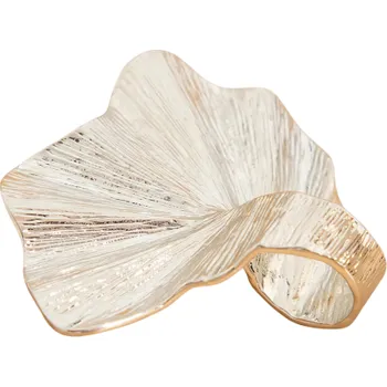 Prsten Dámský prsten s listy ginkgo Slitina zinku 1,7 cm průměr list 6,5 cm Módní vějířovitý design Elegantní výrazný šperk pro ženy stříbrná