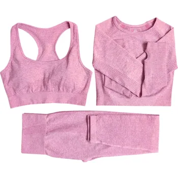 Dámské legíny Dámská sportovní souprava Sportovní podprsenka triko s dlouhým rukávem a legíny Jednobarevná fitness souprava růžová L