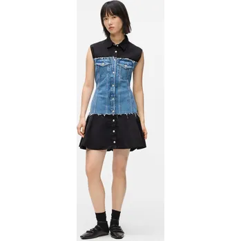 Dámské šaty ŠATY KARL LAGERFELD JEANS KLJ MIXED MATERIAL DRESS WASHED BLUE-BLACK