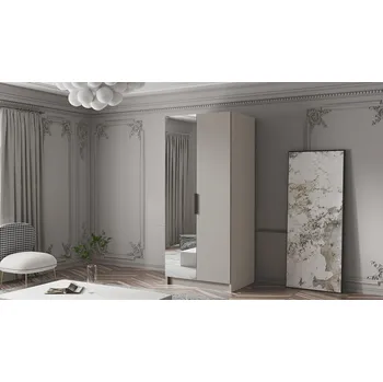 Šatní skříň Šatní skříň se zrcadlem 100 cm LUNES 2 - kašmír / černý úchyt