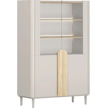 Knihovna AMILIO VITRÍNA 100 2D - kašmír / olejovaný dub / úchyty světlý dub / nohy kašmír