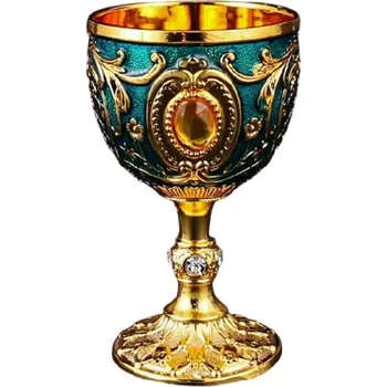 Kovový vintage kalich 7 x 4,3 cm Malý dekorativní pohár na víno Retro styl Elegantní ozdobný pohárek Historická dekorace stolování modrá