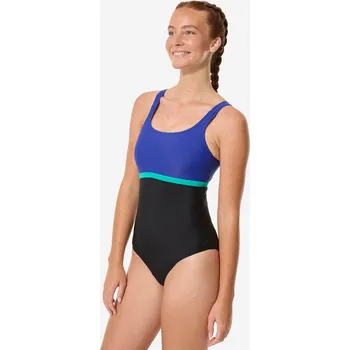 Dámské plavky DECATHLON Dámské jednodílné plavky Heva Li 50 MODRÁ|ZELENÁ|ČERNÁ