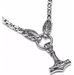 Náhrdelník z chirurgické oceli Thorův řetež - Mjölnir Rys Lynx - Model S přívěskem Mjölnir, Délka 80 cm
