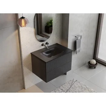 Koupelnový nábytek BESCO Spodní skříňka s umyvadlem AKYA LINEA grafitová matná Barva - Grafit, Barva sifonu - Bílá, Rozměr A - 76, Rozměr B - 52.5, Rozměr C - 50.7 NAKAL76GGW