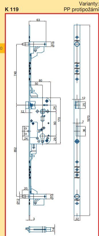 Vícebodový bezpečnostní zámek Hobes K 119 | Dveře a dveřní příslušenství Zámky Zámky lištové Zámky lištové Hobes
