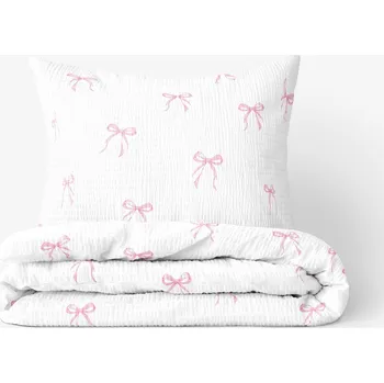 Povlečení Dětské krepové povlečení - Růžové mašličky 140 x 200 a 70 x 90 cm