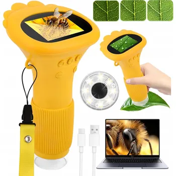 Mikroskop PŘENOSNÝ MIKROSKOP PRO DĚTI 1000X S 2" IPS DISPLEJEM ŽLUTÝ