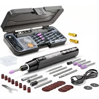 přímá bruska Nakida RPT-M1 Aku mikro bruska USB-C s příslušenstvím 39 dílů (Aku mikro bruska a gravírovačka Nakida RPT-M1, 3.7V, 6 rychlostí (až 16000 ot/min), LED displej, USB-C nabíjení, sada 39ks s příslušenstvím v pouzdře, přímá mini bruska na broušení, řezání a)