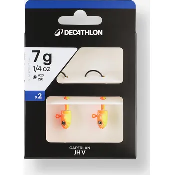 Rybářský háček CAPERLAN Jigové hlavy JH V Fluo ke gumovým nástrahám na horizontální/vertikální přívlač 10 g - 2/0