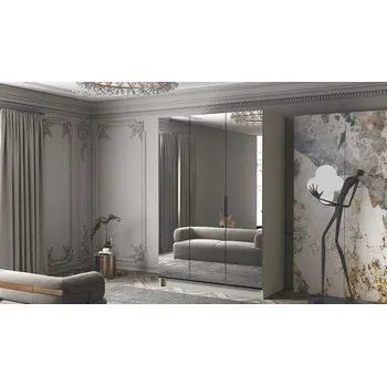 Šatní skříň Zrcadlová šatní skříň 150 cm COVO 3 - kašmír / černé úchyty