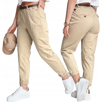 Dámské kalhoty Dámské chino kalhoty s vysokým pasem tmavě béžové UY2580 - L