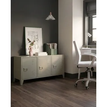 Koupelnový nábytek 3dveřová skříňka béžová kovová ocel nastavitelné police větrací otvory nábytek do kanceláře industriální design Beliani