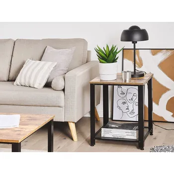 Konferenční stolek Odkládací stolek hnědý dřevěný 45 cm kovové černé nohy čtvercový průmyslový styl obývací pokoj Beliani