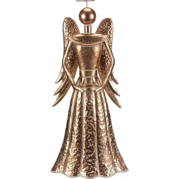 Anděl kovový - 60 cm, kalíšek na čaj. svíčku, zlatý Barva: Zlatá