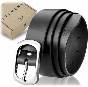 Opasek STEVENS Pásek Dámský Kožený k kalhotovým šatům Stříbrný Spona Černá Q2-V