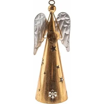 Vánoce Kovový anděl se srdcem v. 43 cm, barva zlatá